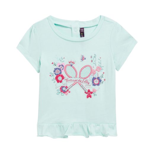 Тениска с анимация цвят мента за бебе момиче