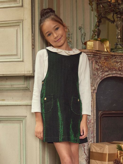 Зелена кадифена коледна рокля за момичета