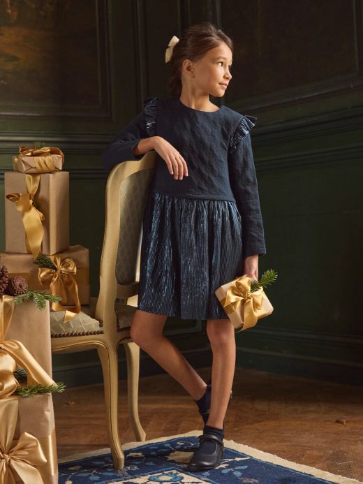 Тъмносиня коледна рокля за момичета