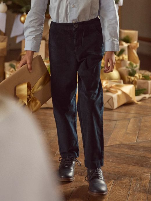 Тъмносини кадифени коледни панталони за момчета