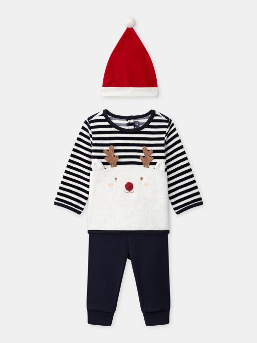 Комплект за бебе момче с червена кадифена шапка