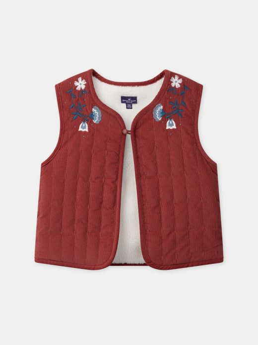 Двулицев елек за момиче в червено или екрю