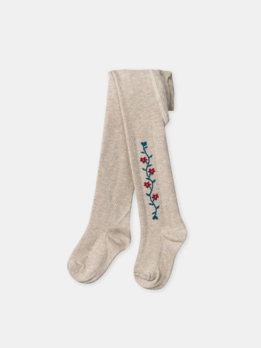 Бежови чорапогащи с флорален мотив за бебе момиче