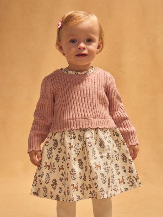 Рокля с розов пуловер бебе момиче