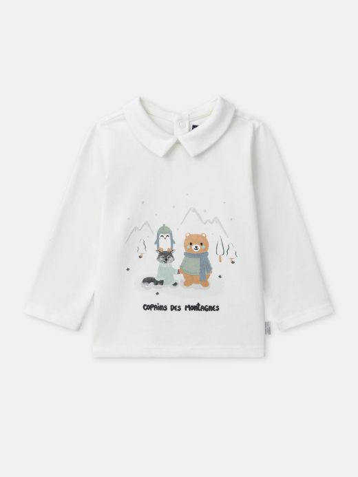 Бяла блуза с животински принт за бебе момче