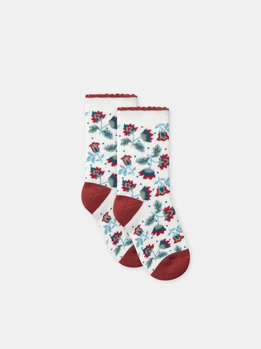 Бели чорапи с флорален принт за момиче