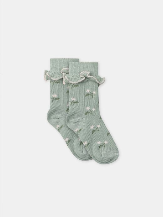 ЗЕЛЕНИ ЧОРАПИ С ЦВЕТЯ И КЪДРИ ЗА БЕБЕ МОМИЧЕ