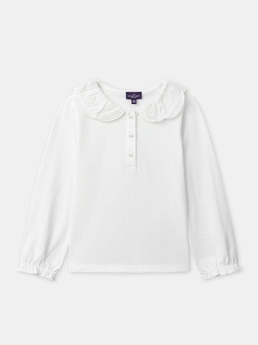 Екрю блуза с декоративна яка за момиче