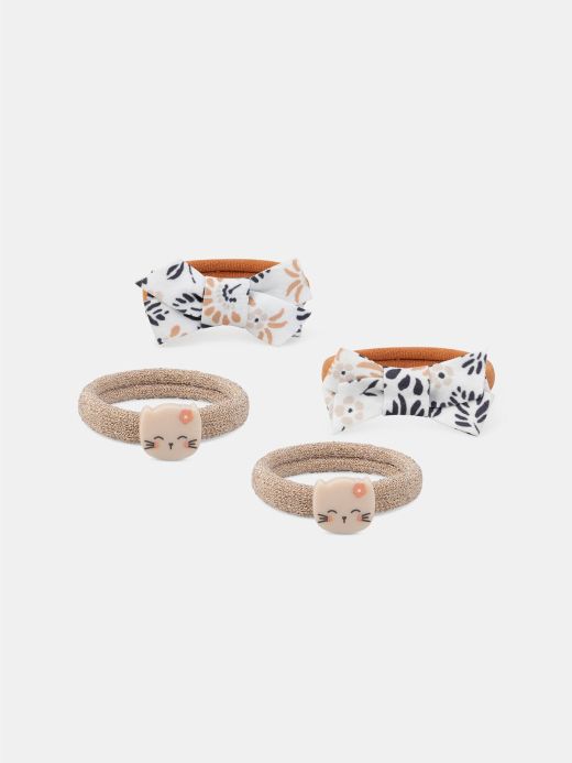 Комплект от 4 ластика с панделки и котенца за момиче