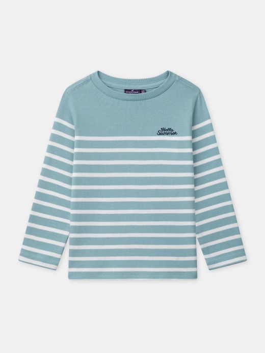 Синя раирана блуза с дълъг ръкав за момче