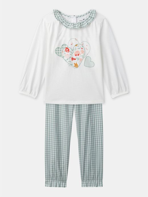 ЗЕЛЕНА  ПИЖАМА С ПРИНТ СЪРЦА ЗА МОМИЧЕ