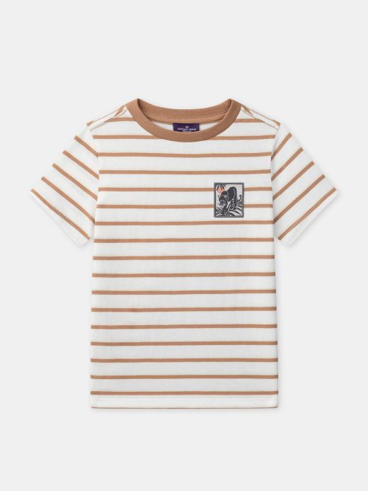 ЕКРЮ ТЕНИСКА С КАФЯВИ РАЙЕТА ЗА МОМЧЕ