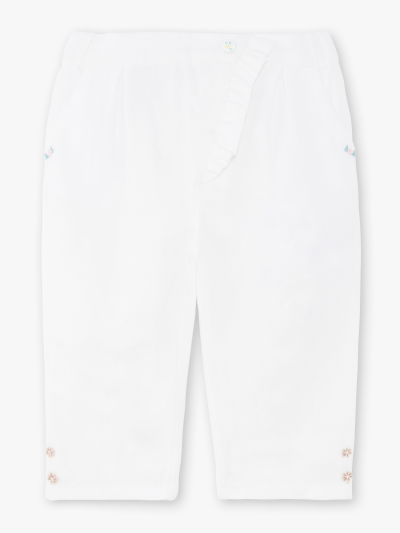Бели панталони с бродерия и волани