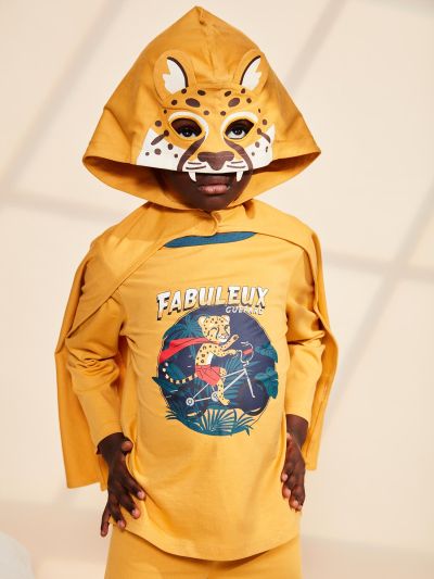  Памучна пижама  с пелерина с маска на леопард FLORIAGE1 