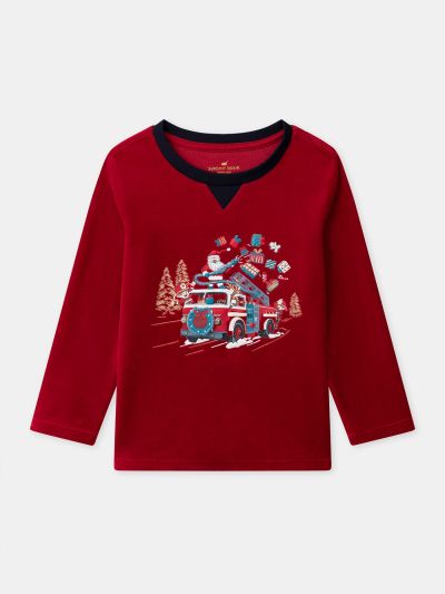 ПЛЮШЕНА ПИЖАМА С КОЛЕДЕН МОТИВ ЧЕРВЕНО И СИНЬО