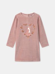 Розова кадифена пижама с принт за момичета