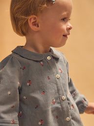 Синьо-сива рокля с цветен принт за бебе момиче