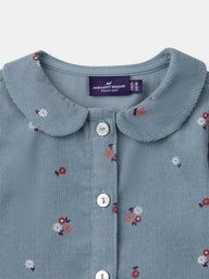 Синьо-сива рокля с цветен принт за бебе момиче