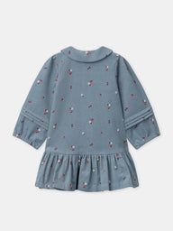 Синьо-сива рокля с цветен принт за бебе момиче