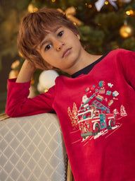 ЧЕРВЕНО-СИНЯ КАДИФЕНА ПИЖАМА ЗА МОМЧЕ