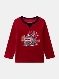 ЧЕРВЕНО-СИНЯ КАДИФЕНА ПИЖАМА ЗА МОМЧЕ