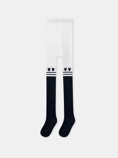 Детски двуцветни чорапогащи за момичета в тъмносиньо и екрю