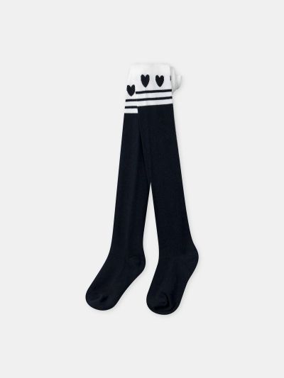 Детски двуцветни чорапогащи за момичета в тъмносиньо и екрю