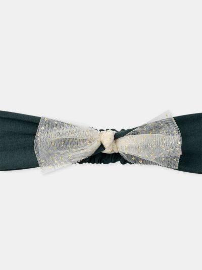 Зелена коледна лента за коса с панделка за бебе момиче