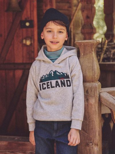 Момчешки сив суитшърт с качулка