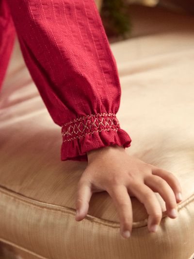 Червена коледна рокля с волани за момичета