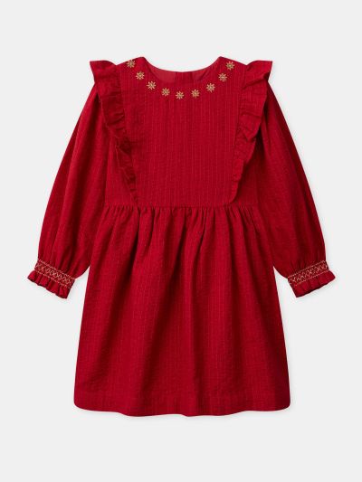 Червена коледна рокля с волани за момичета