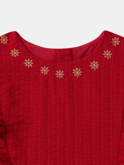 Червена коледна рокля с волани за момичета