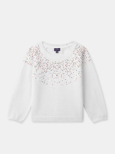 Бял коледен пуловер с пайети за момичета