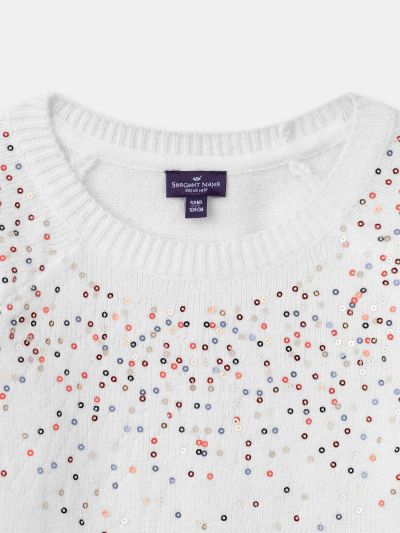 Бял коледен пуловер с пайети за момичета