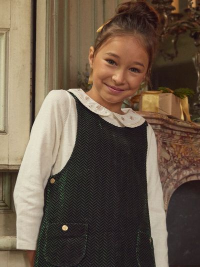 Зелена кадифена коледна рокля за момичета