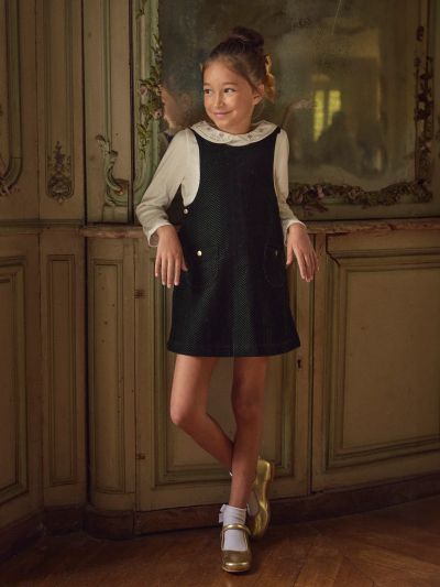 Зелена кадифена коледна рокля за момичета