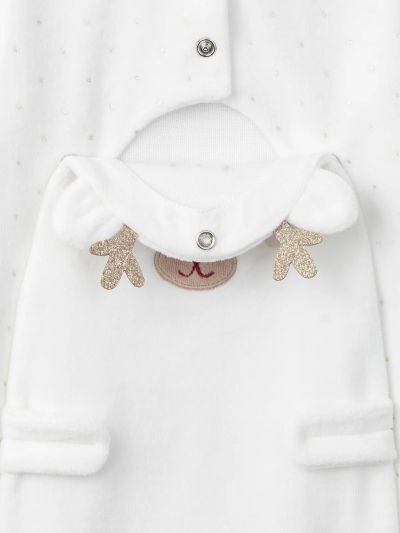 Бял ромпър + кафява лента за глава за бебе момиче