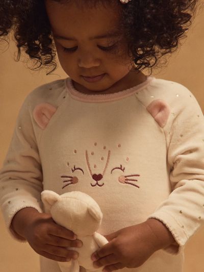 РОЗОВ БЕБЕШКИ РОМПЪР С КОТЕШКО ЛИЦЕ + ПЛЮШЕНО КОТЕНЦЕ