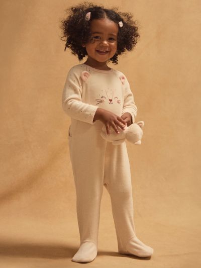 РОЗОВ БЕБЕШКИ РОМПЪР С КОТЕШКО ЛИЦЕ + ПЛЮШЕНО КОТЕНЦЕ