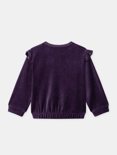 Розово-лилава кадифена пижама с принт на еднорог за момичета