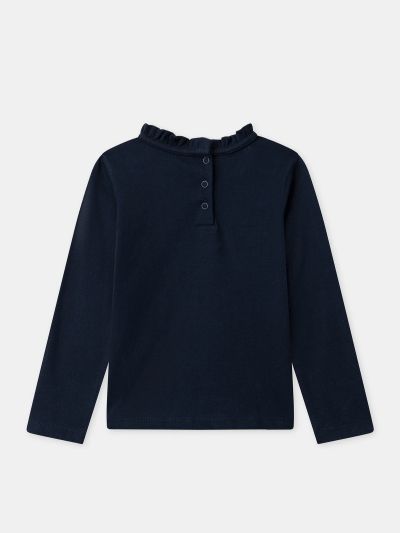 Тъмносиня блуза с дълъг ръкав със златна звезда за момичета