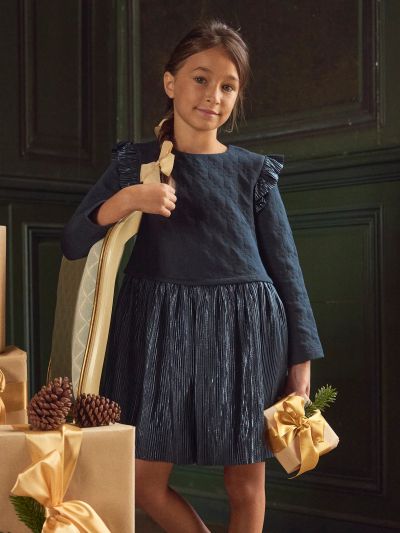 Тъмносиня коледна рокля за момичета