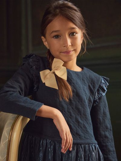 Тъмносиня коледна рокля за момичета