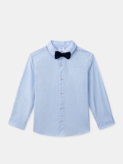 Светлосиня коледна риза с папионка