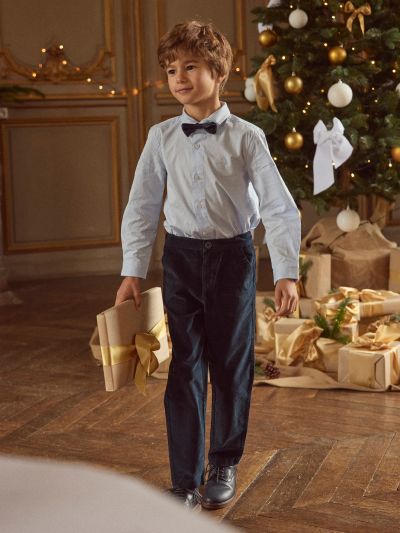 Тъмносини кадифени коледни панталони за момчета