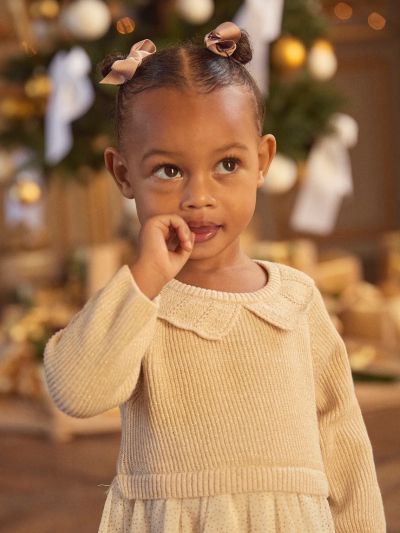 Коледна рокля с плетен топ и тюлена пола за бебе момиче