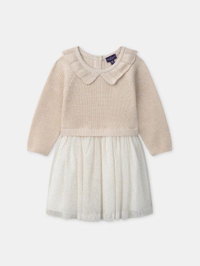 Коледна рокля с плетен топ и тюлена пола за бебе момиче