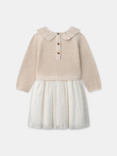 Коледна рокля с плетен топ и тюлена пола за бебе момиче