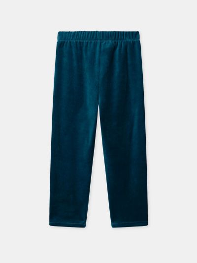 Тъмносиня кадифена пижама с динозавърски принт за момчета