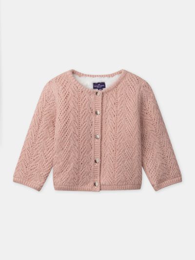Розова плетена жилетка за бебе момиче